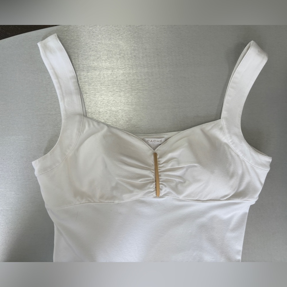 Cach’e white ruched top L - Picture 7 of 10
